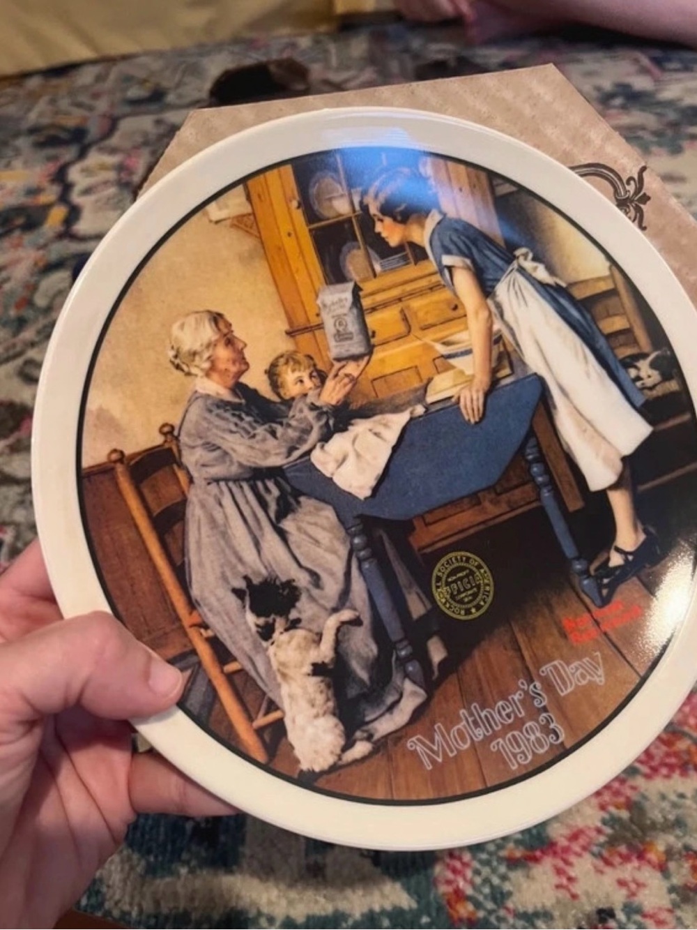 Mother's Day Decorative Wall Plate in Cream and Blue - Collector's Art Plate